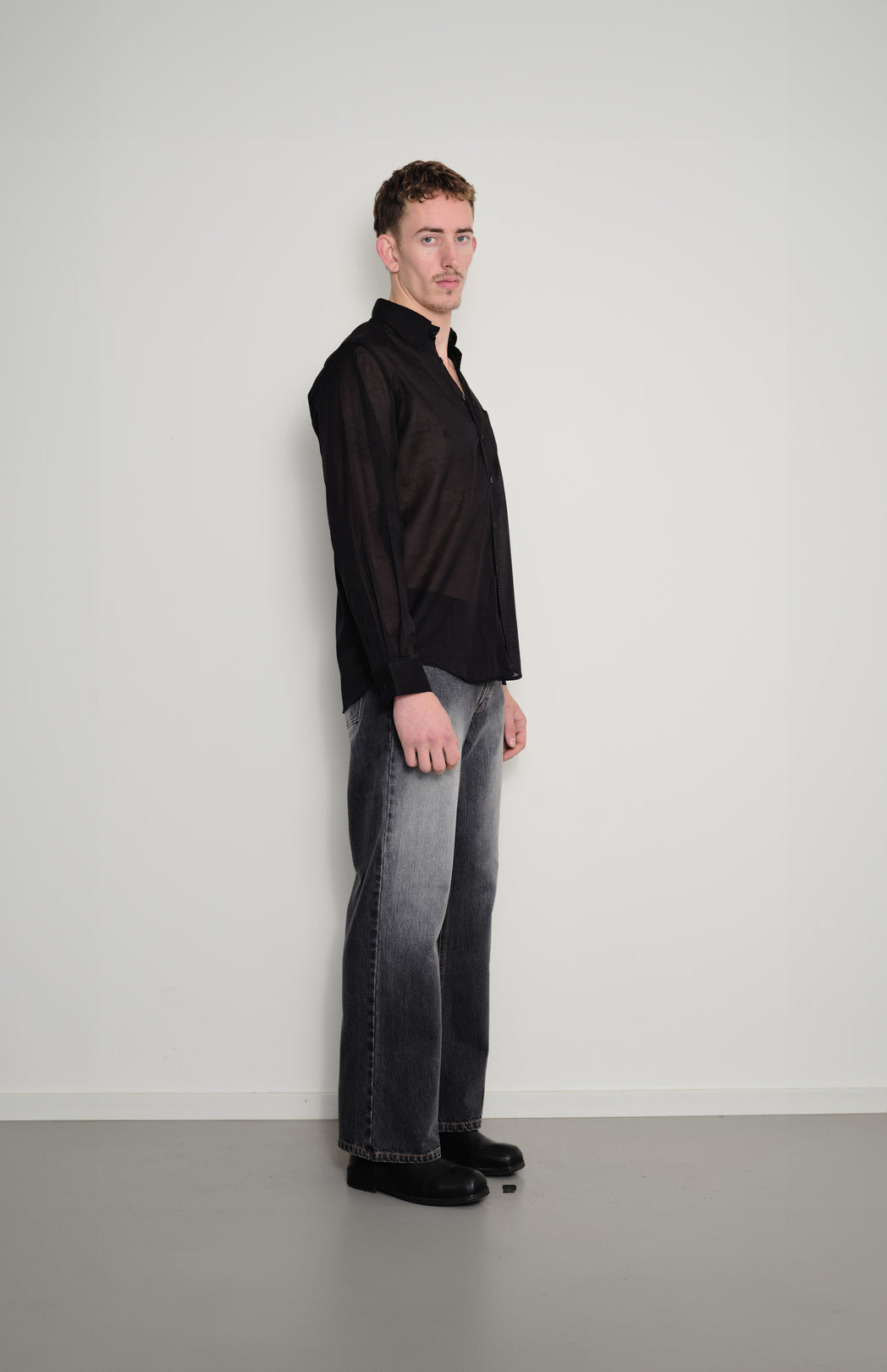 Black sheer pinstripe shirt