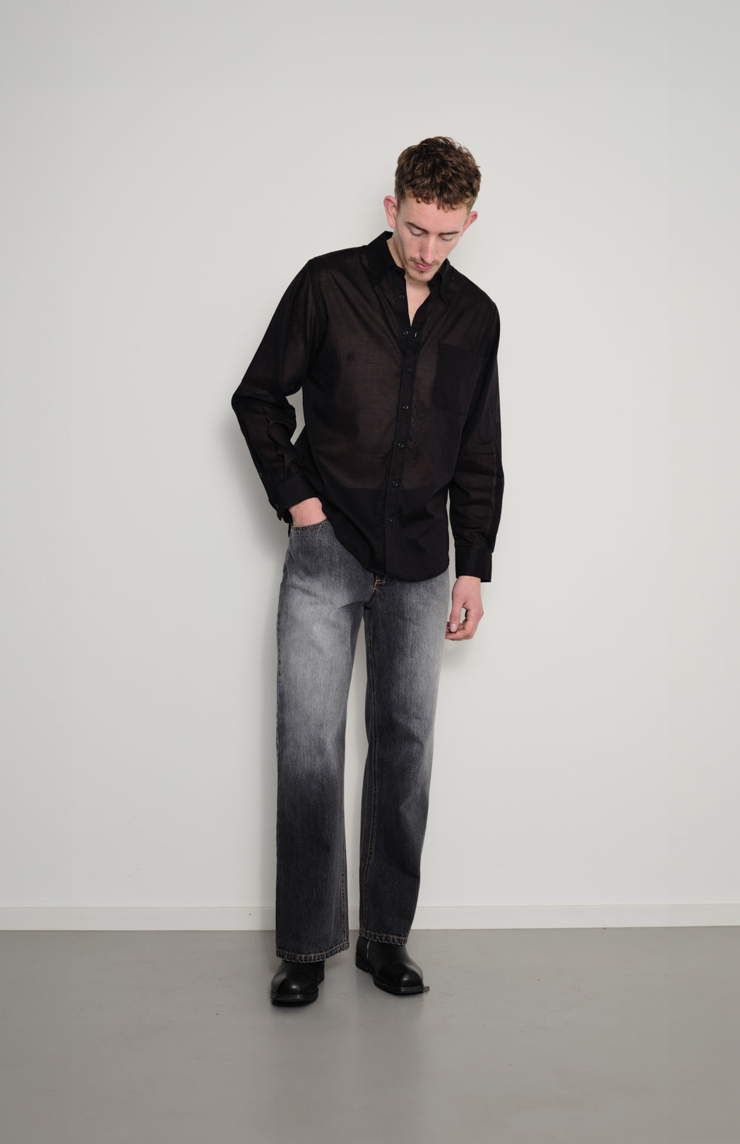 Black sheer pinstripe shirt