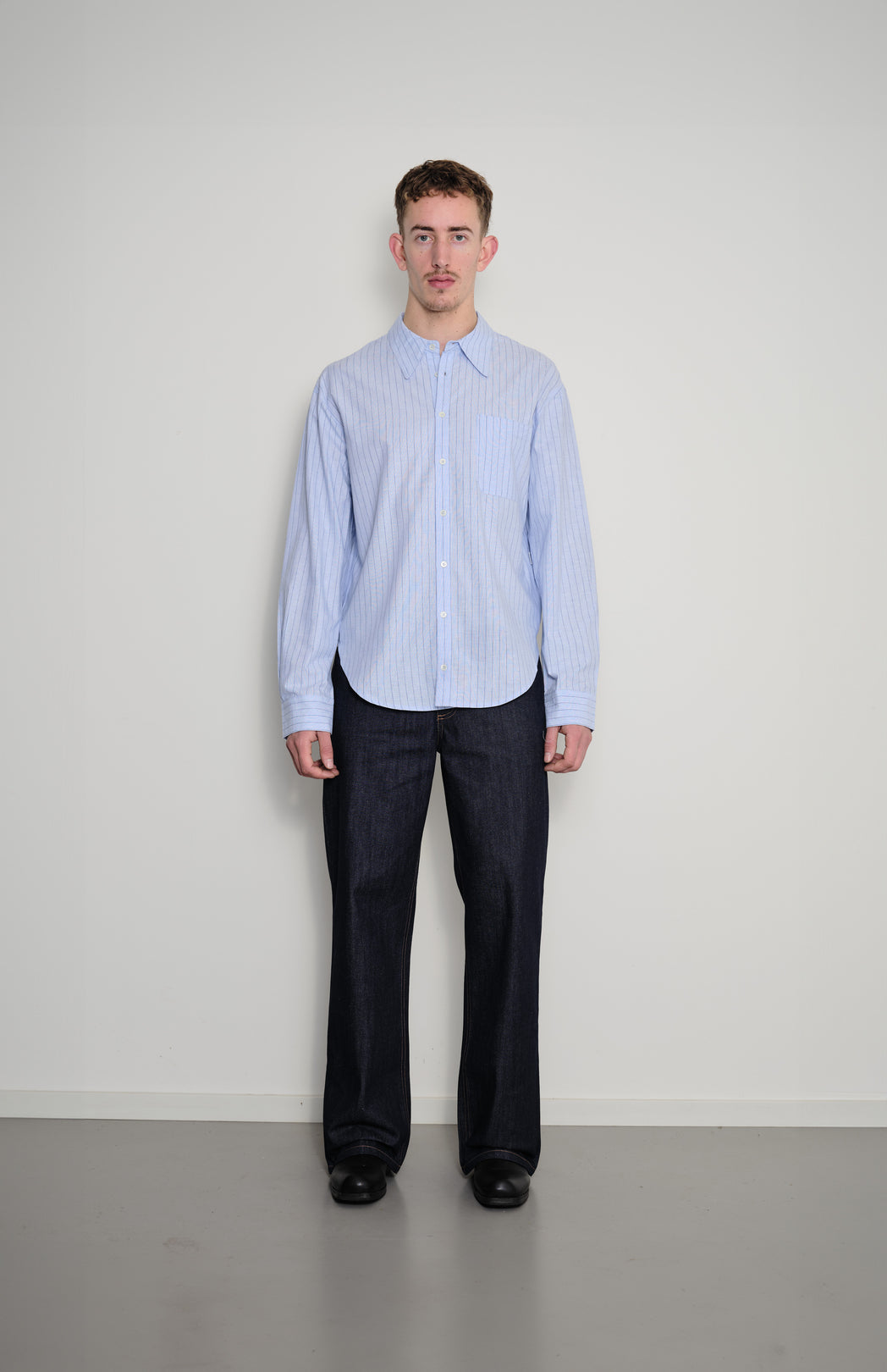 Blue pinstripe cropped shirt