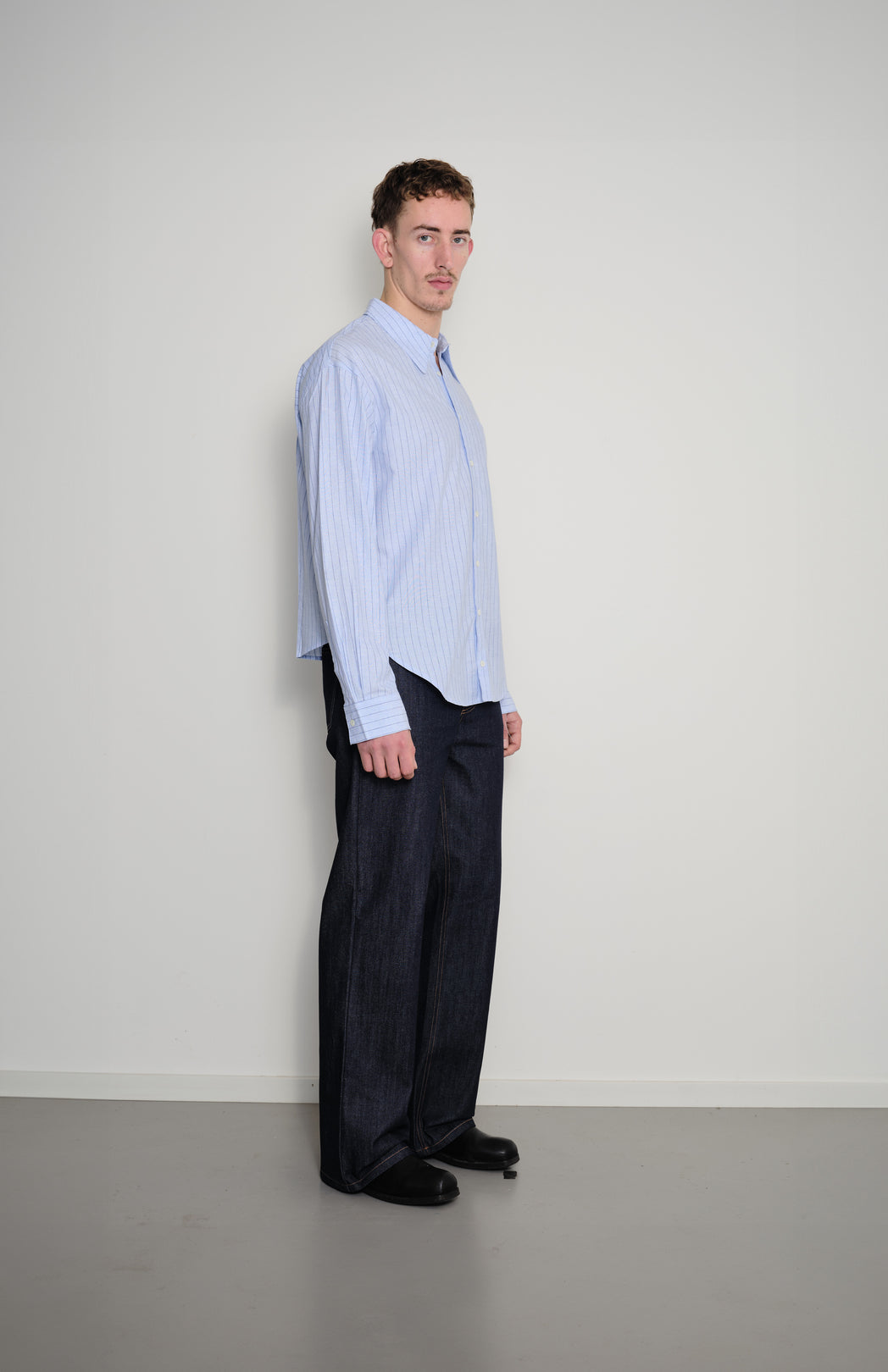 Blue pinstripe cropped shirt