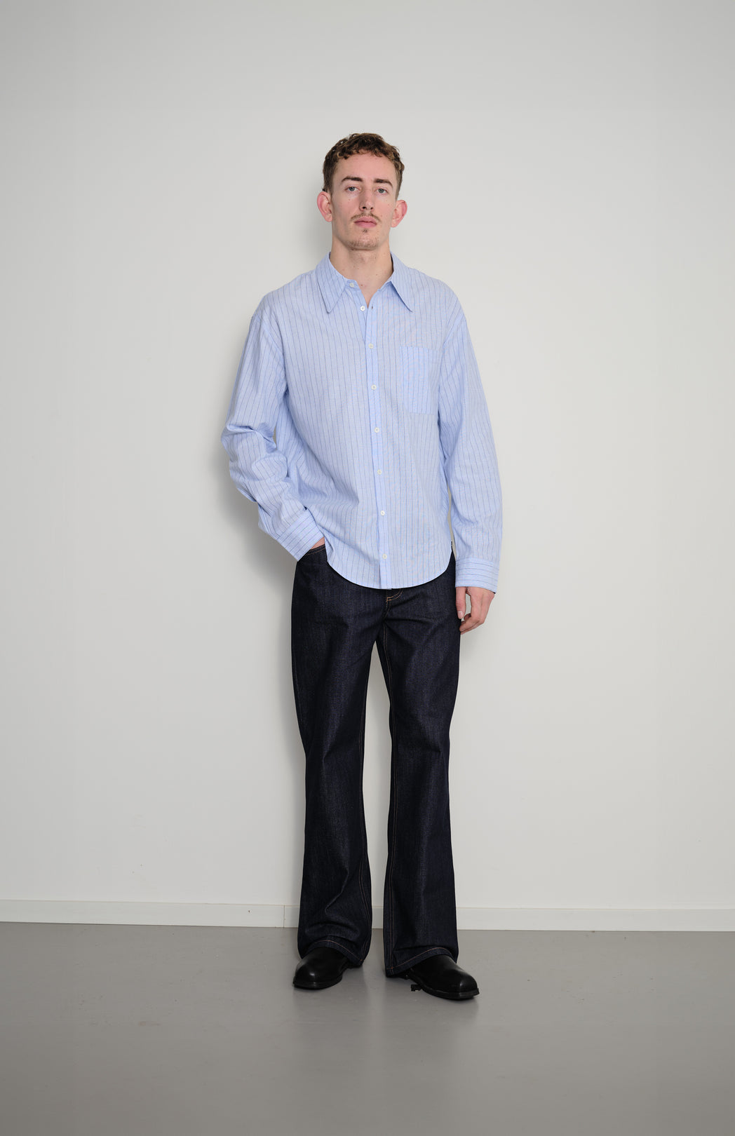 Blue pinstripe cropped shirt