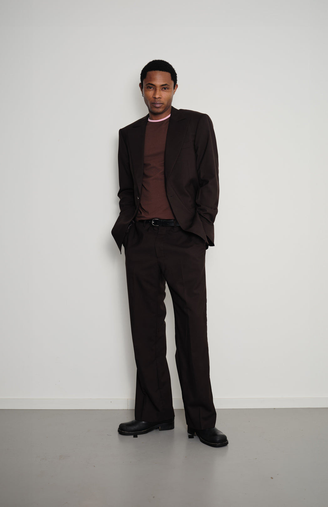 Brown bootcut suit trousers