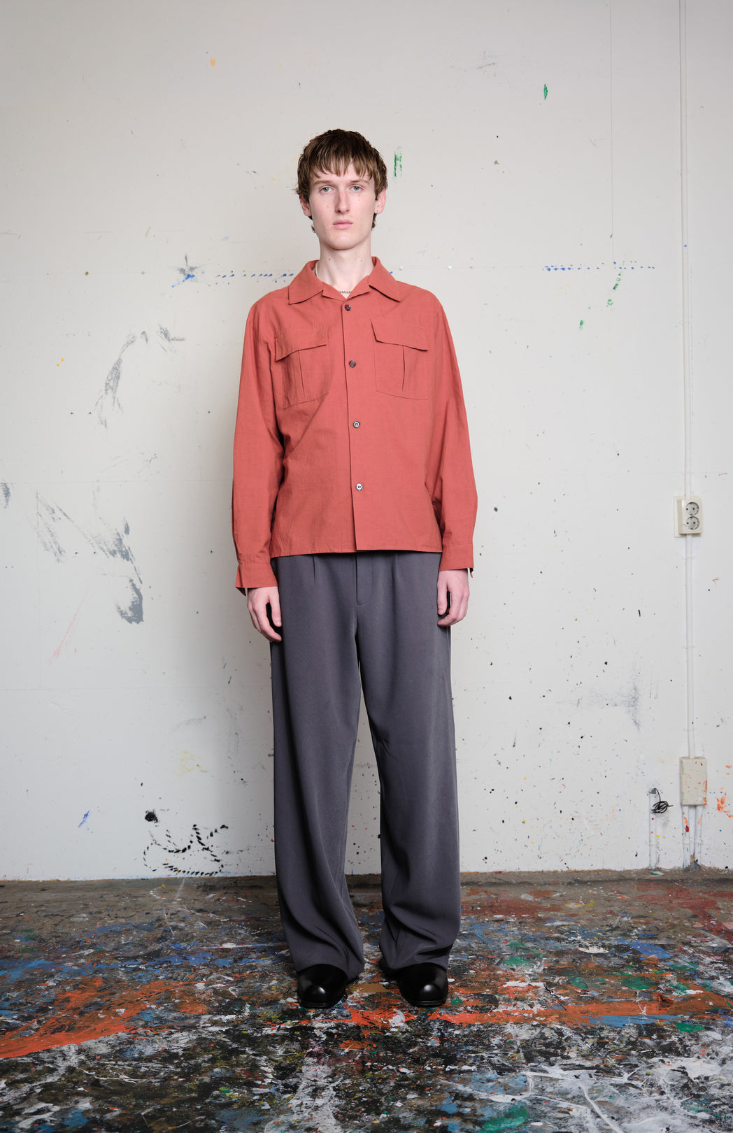 Cranberry linen overshirt