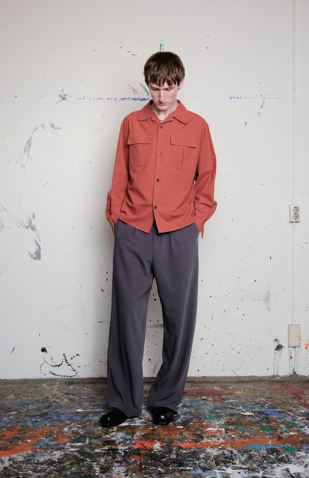 Cranberry linen overshirt