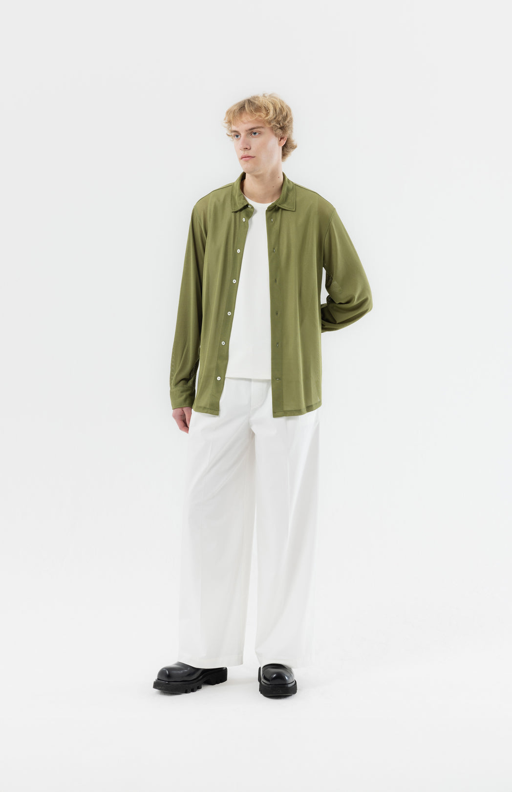 Green mesh shirt Pinkorange