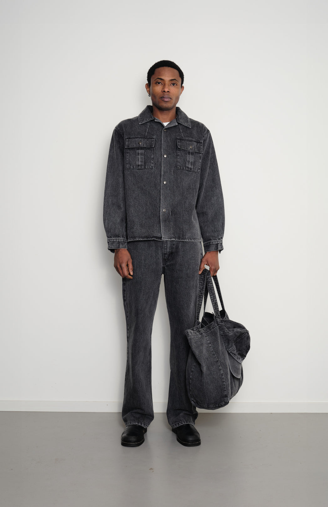 Washed denim shopper bag