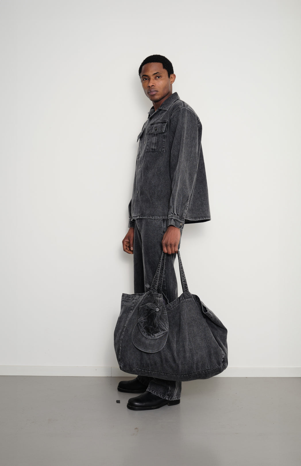 Washed denim shopper bag