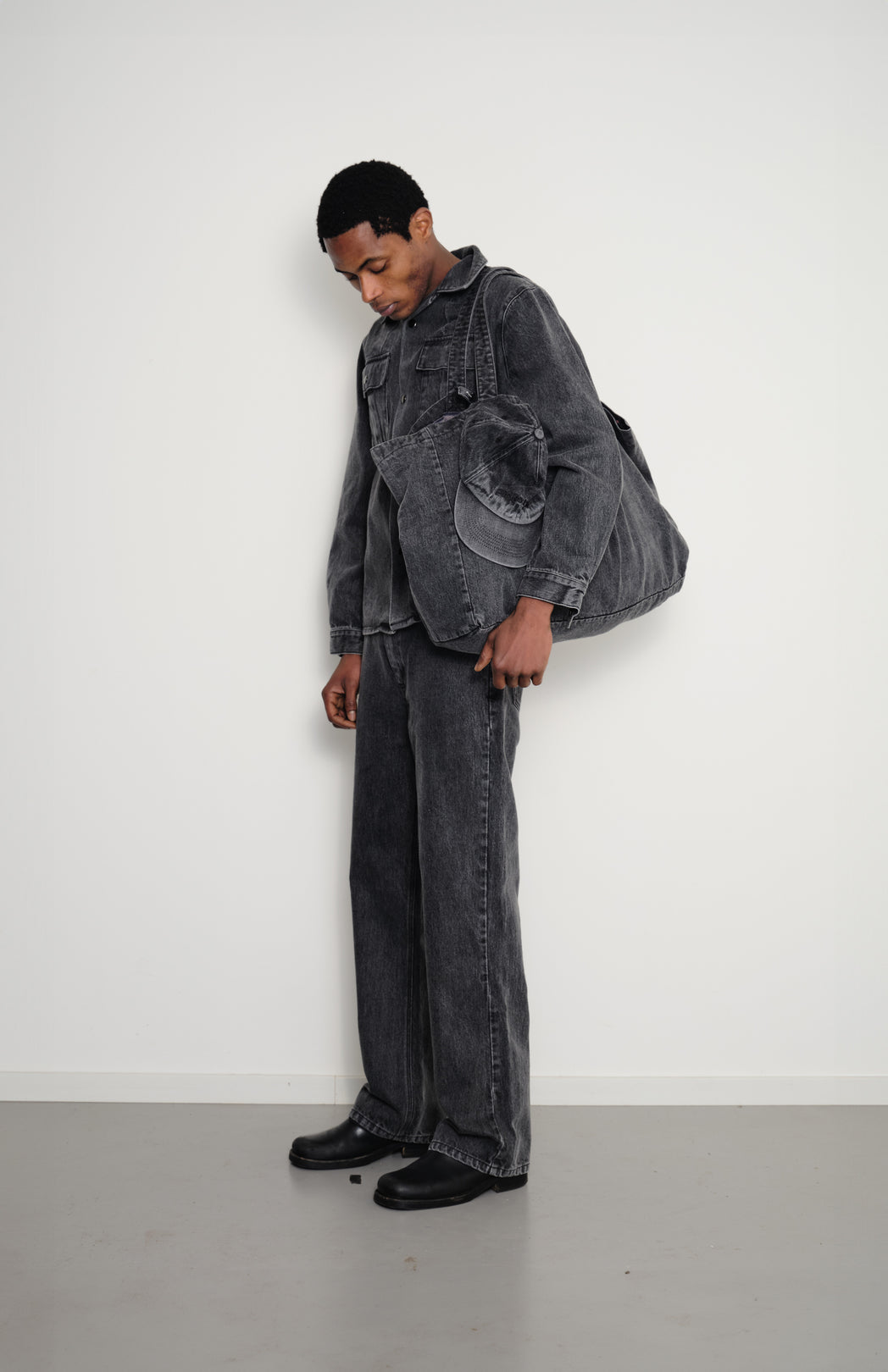 Washed denim shopper bag