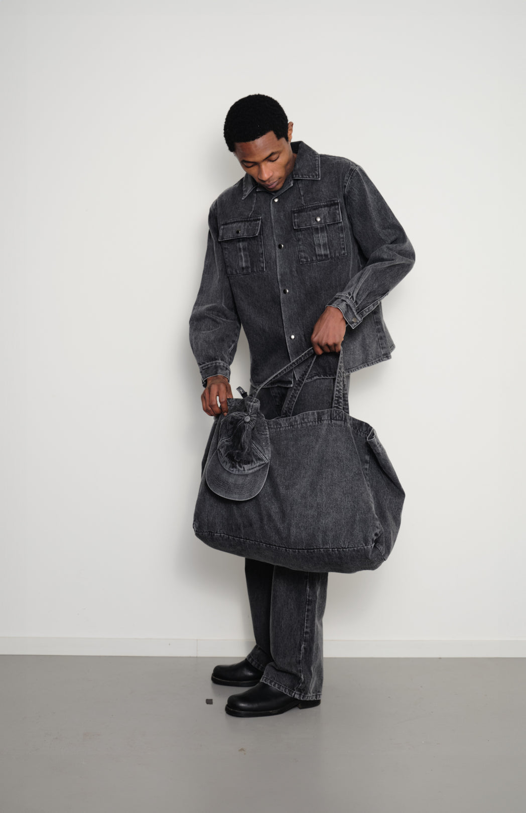 Washed denim shopper bag