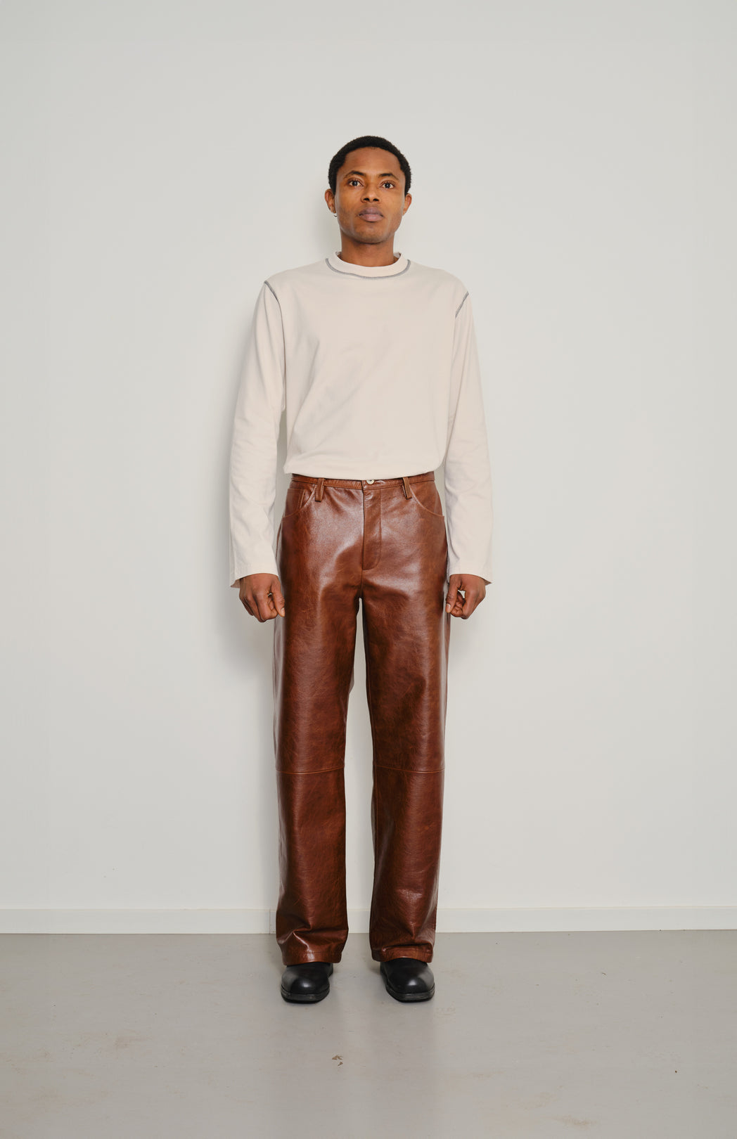 Brown leather trousers