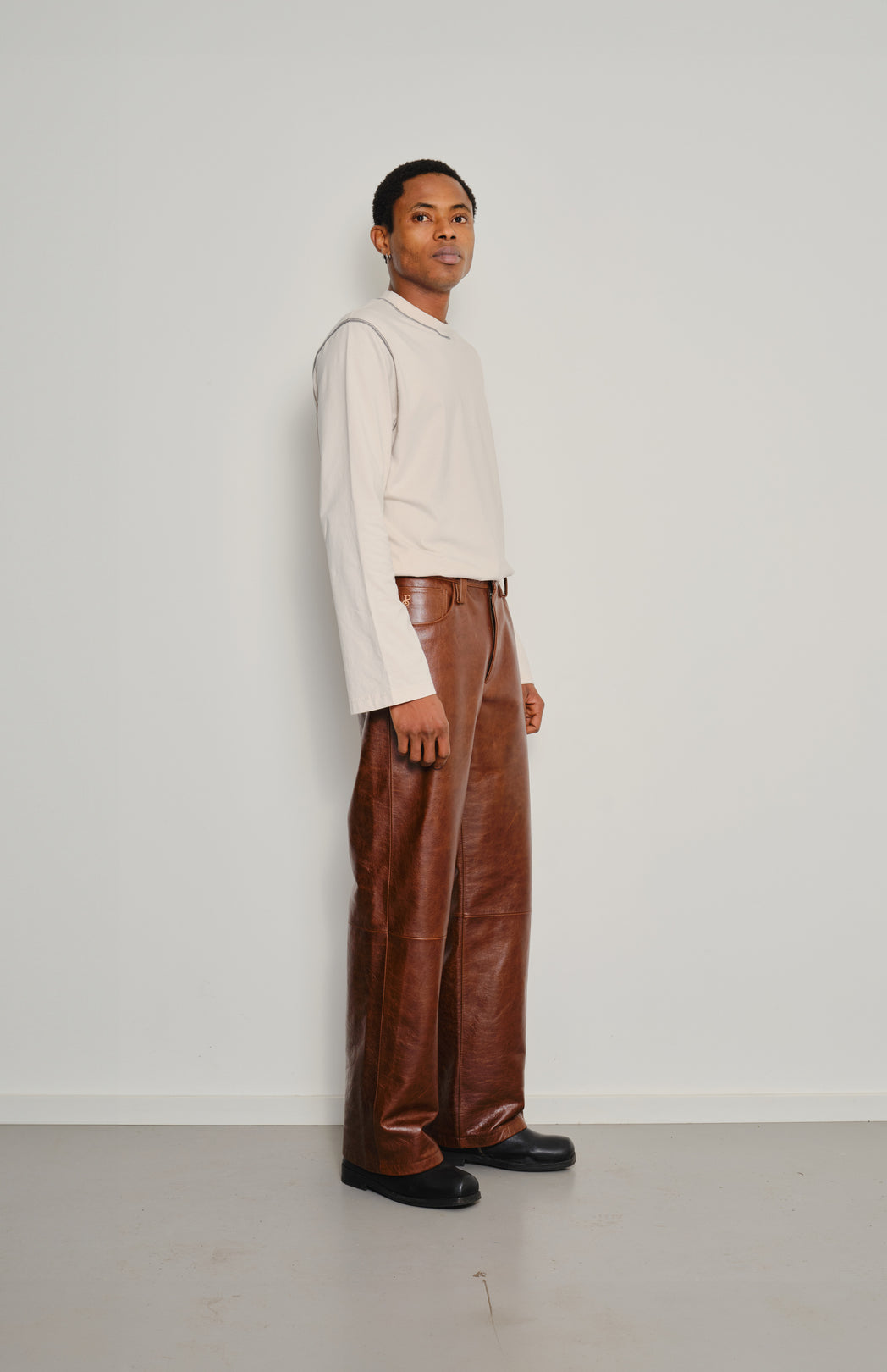 Brown leather trousers