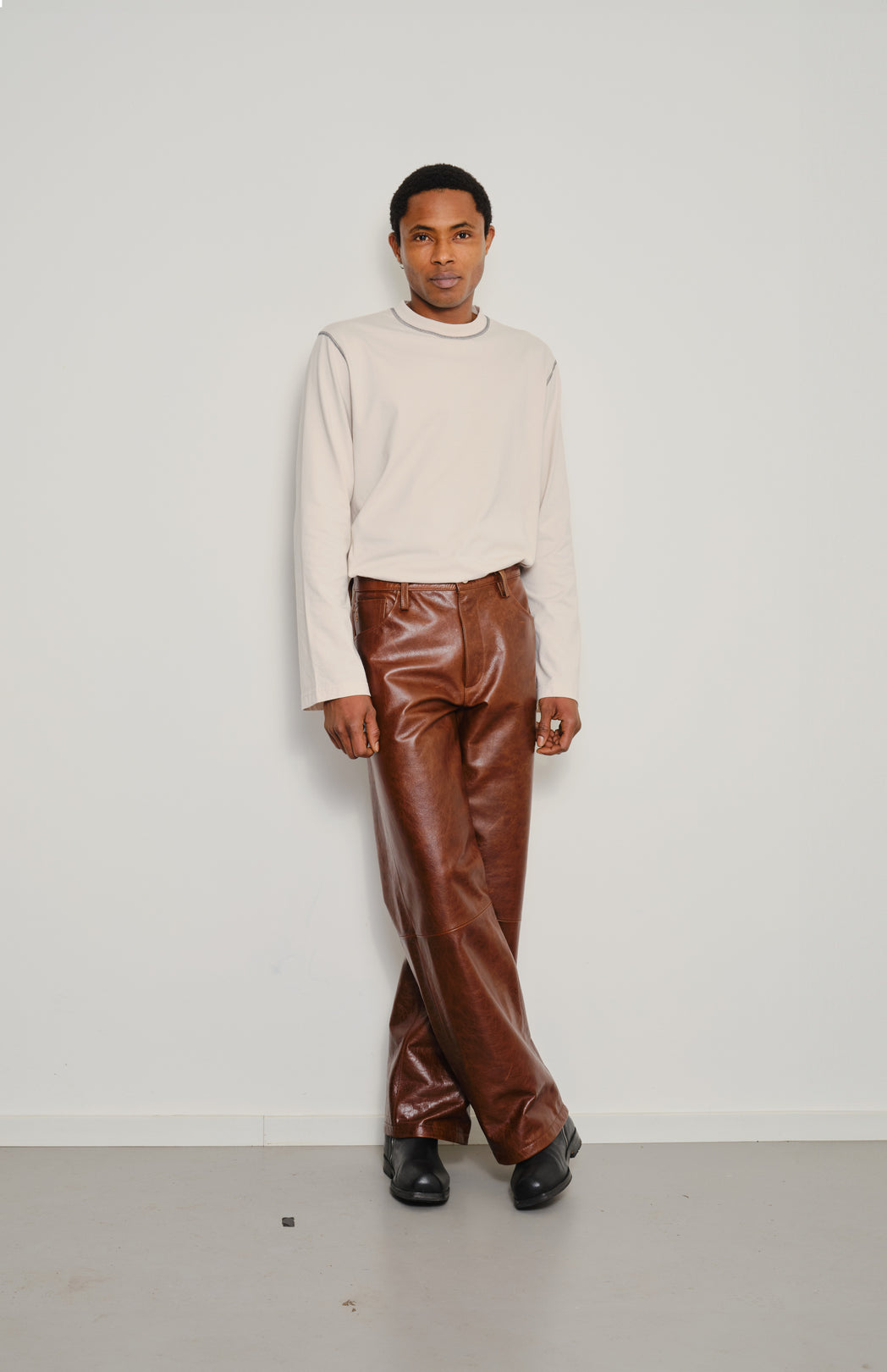 Brown leather trousers